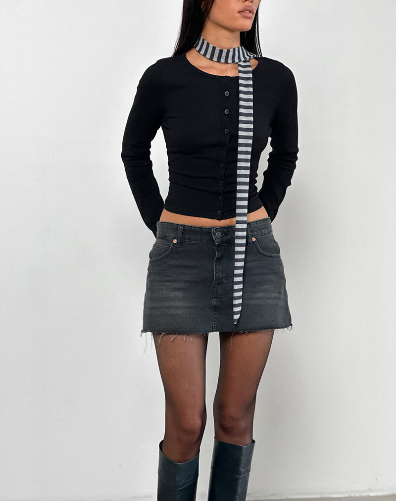 Skinny Schal in Grau und Schwarz gestreift