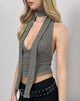 Image of Cosimo Neckholder-Top mit Schal aus Glitzerstrick Khaki