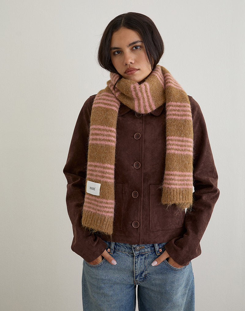Image of Schal aus rosa gestrickter, gebürsteter Wolle