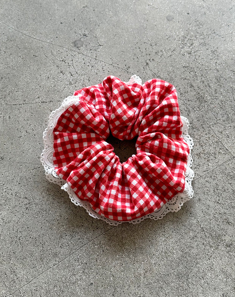 Bild von Scrunchie in Rot Gingham mit Spitze