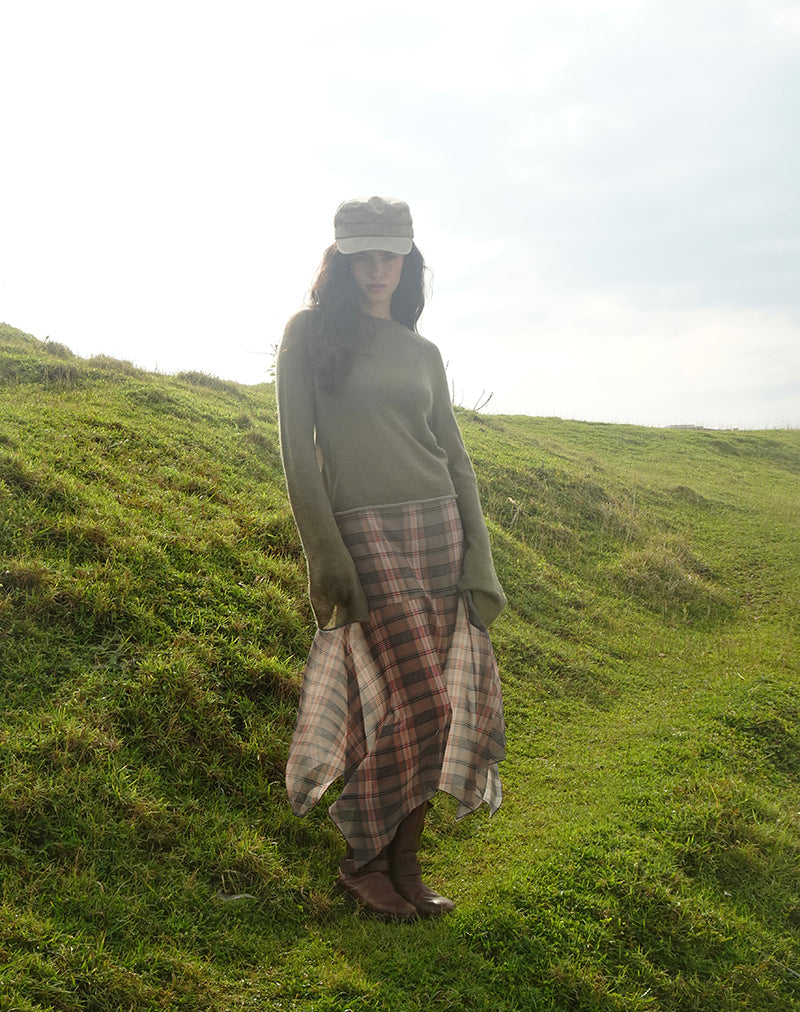 Sedra Midirock in Braun und Rosa mit verschwommenem Karomuster