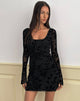 Image of Selca Minikleid in Flock Leaf Flower Schwarz