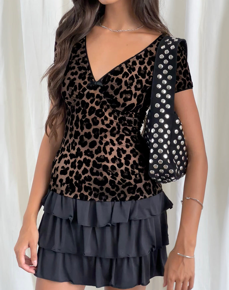 Selina Top aus beflocktem Rar Leopard