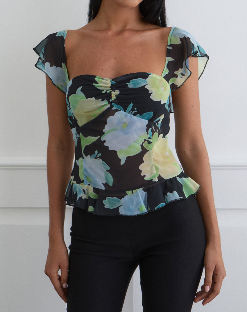 Bild von Selita Top aus schwarzem Chiffon mit Kristallblumenprint