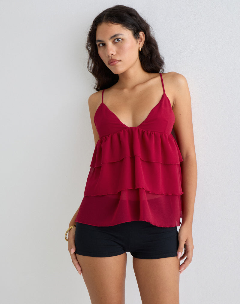 Selvina Rüschen-Cami-Top in Rot