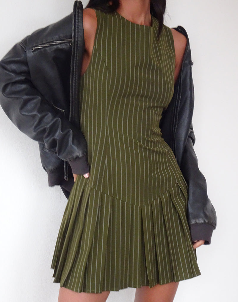 Semasa Minikleid in Khaki mit Nadelstreifen