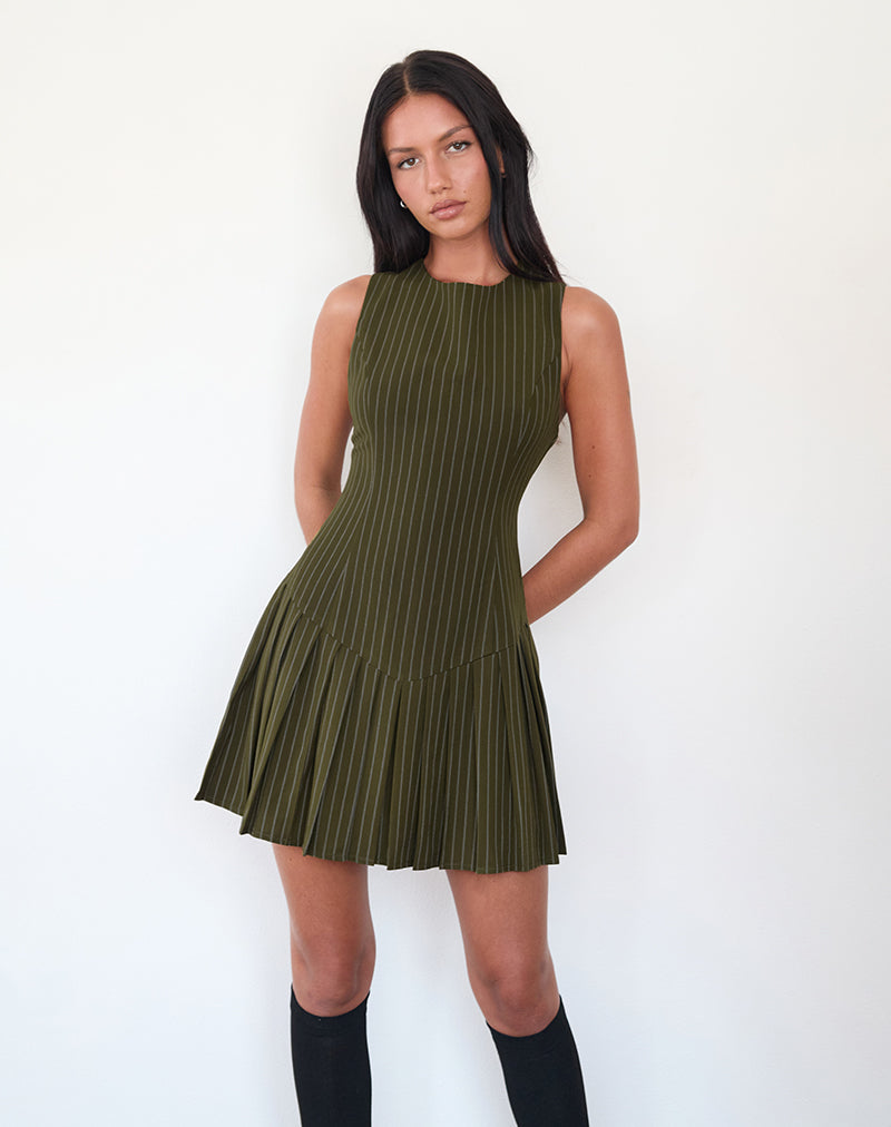Bild von Semasa Minikleid in Khaki Nadelstreifen
