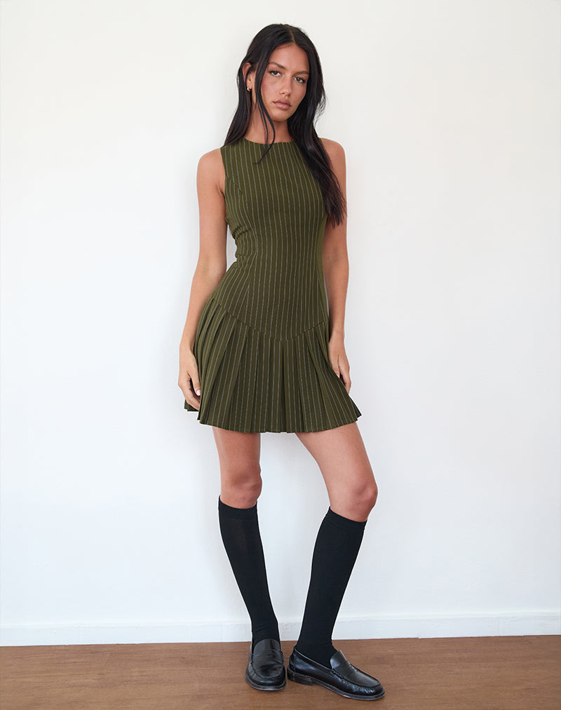 Bild von Semasa Minikleid in Khaki Nadelstreifen