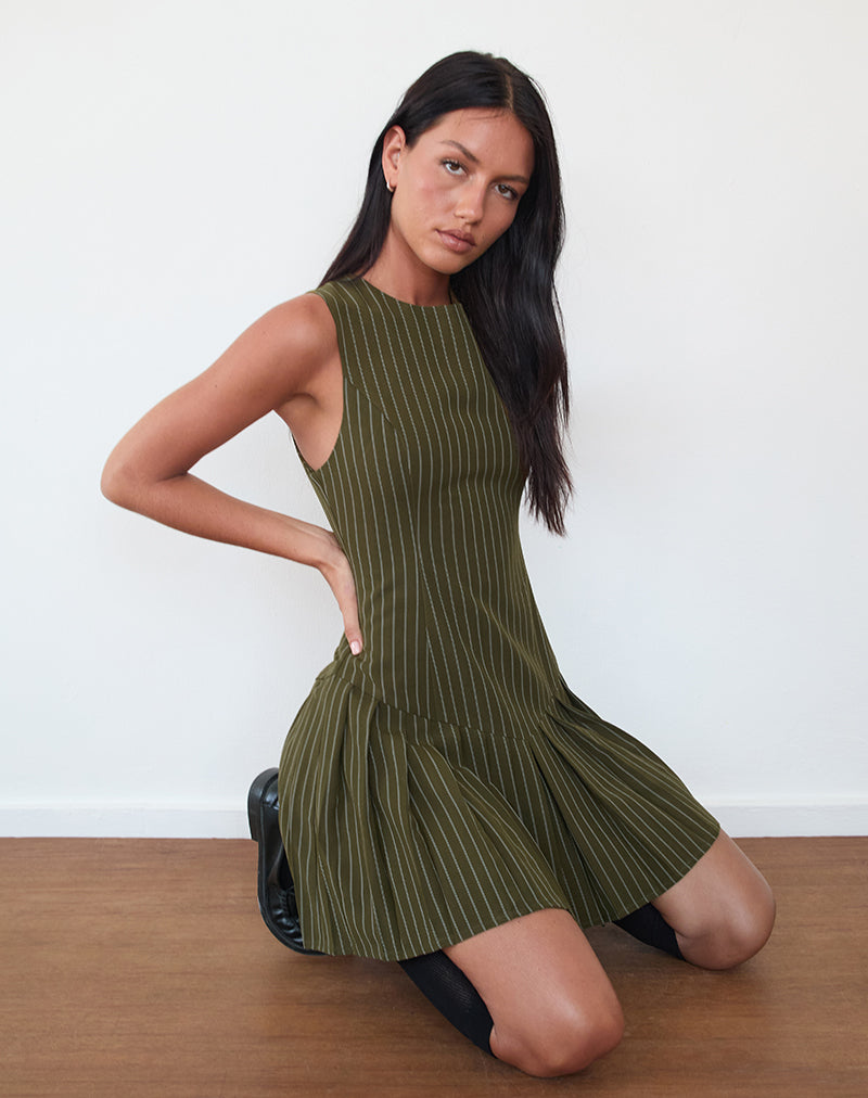 Semasa Minikleid in Khaki mit Nadelstreifen