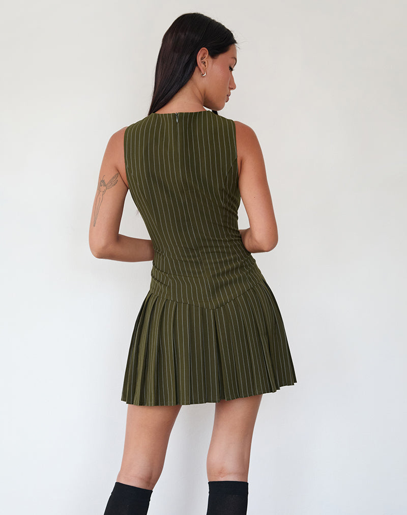 Bild von Semasa Minikleid in Khaki Nadelstreifen
