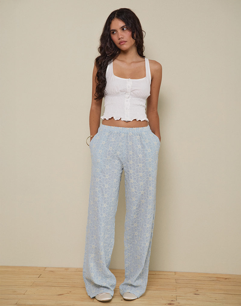 Semur-Hose in Broderie Eisblau