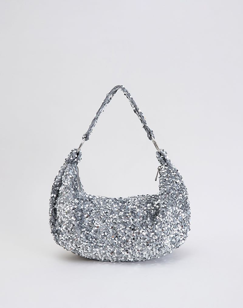 Pailletten-Hobo-Tasche in Silber