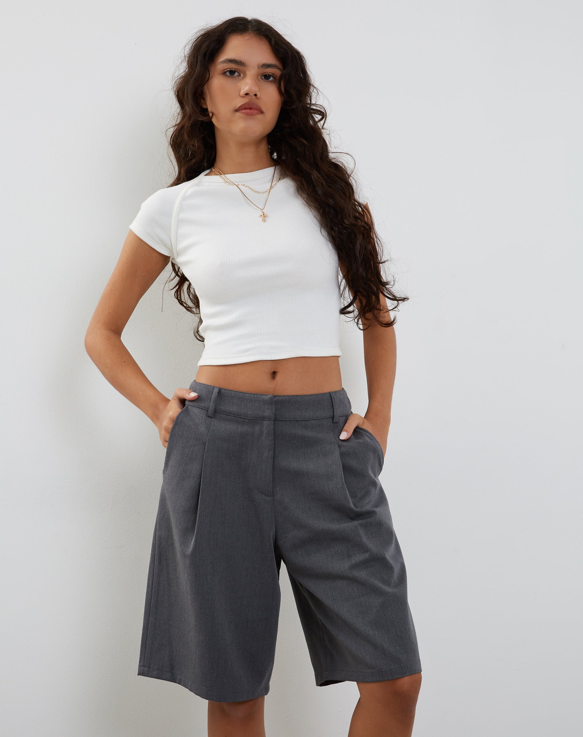 Image of Setya Long Line Tailored Shorts in Anthrazit