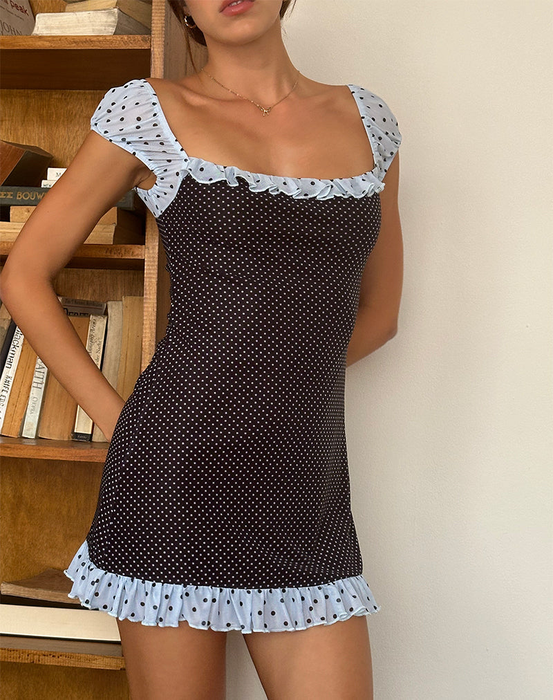 Sevda Minikleid in Blau Schwarz Basic Polka