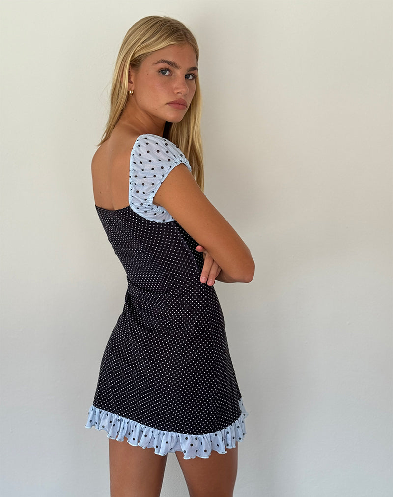 Image of Sevda Minikleid in Blau Schwarz Basic Polka