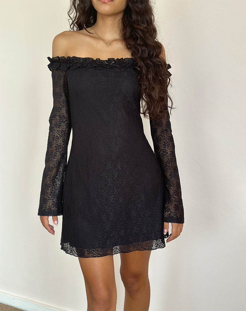 Severine Bardot-Minikleid Spitze Schwarz