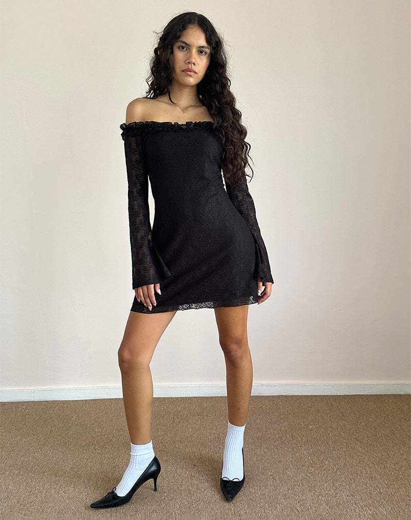 Severine Bardot-Minikleid Spitze Schwarz