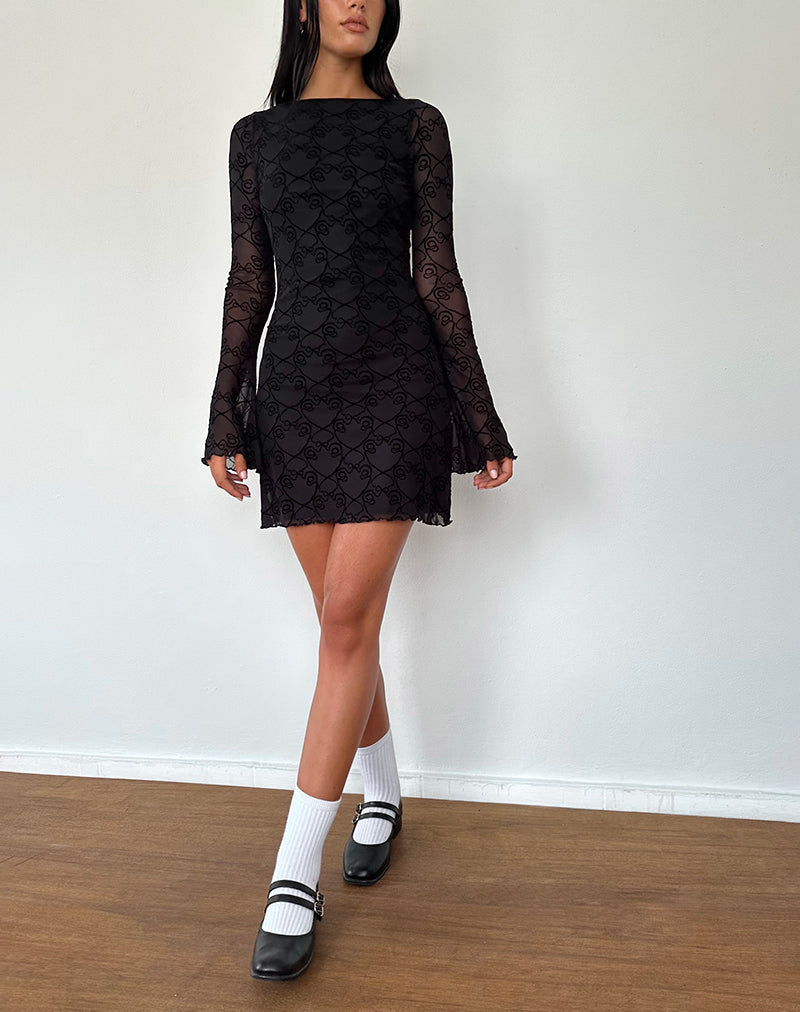 Image of Sevila Langärmeliges Minikleid in Schwarz Queen of Heart Flock