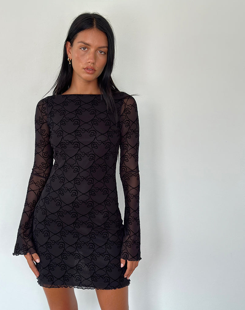 Image of Sevila Langärmeliges Minikleid in Schwarz Queen of Heart Flock