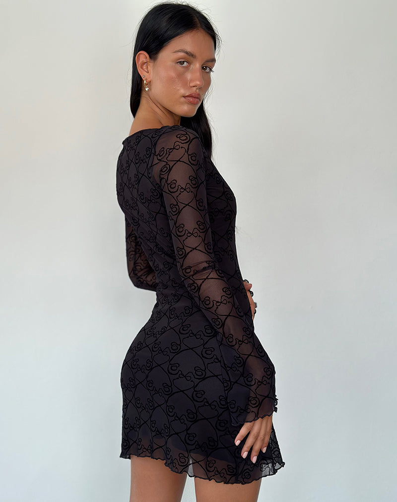 Image of Sevila Langärmeliges Minikleid in Schwarz Queen of Heart Flock