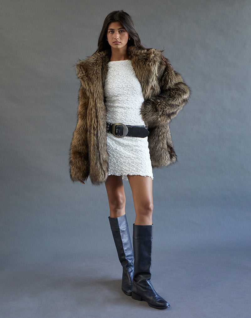 Image of Sevila Langärmeliges Kleid aus Bubble Lace Elfenbein
