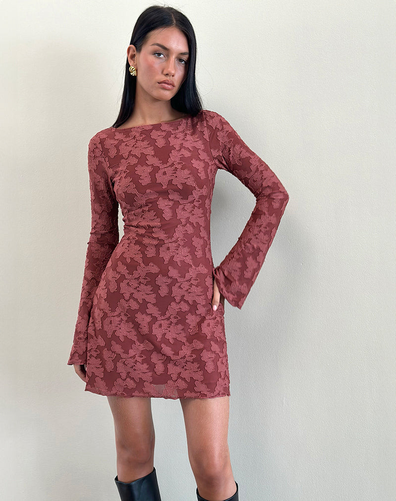Sevila Kleid aus kastanienbraunem Burnout-Mesh