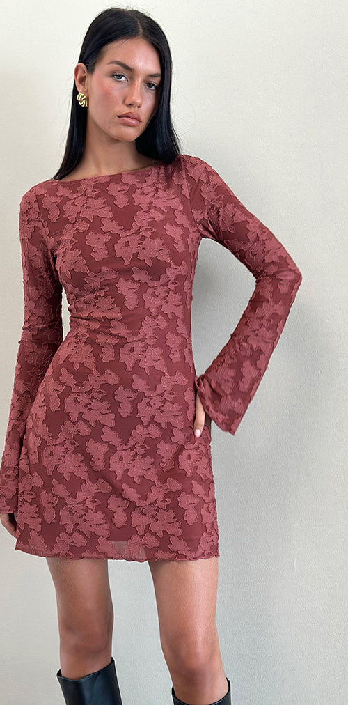 Image of Sevila Kleid aus kastanienbraunem Burnout-Mesh