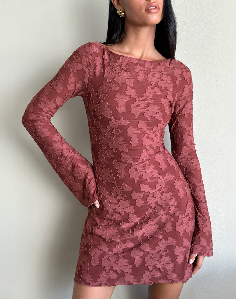 Sevila Kleid aus kastanienbraunem Burnout-Mesh