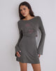 Image of Sevila Long Sleeve Mini Dress in Cupro Diamante Flower Dark Grey