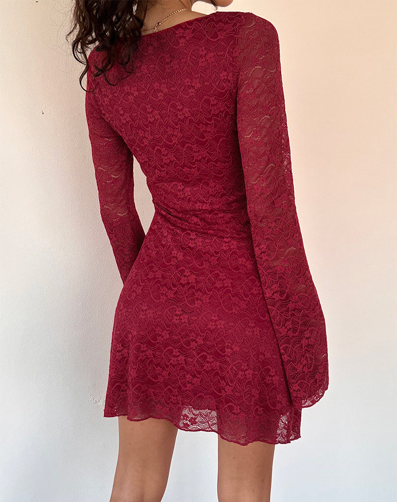 Image of Sevila Langärmeliges Minikleid aus tiefroter Spitze