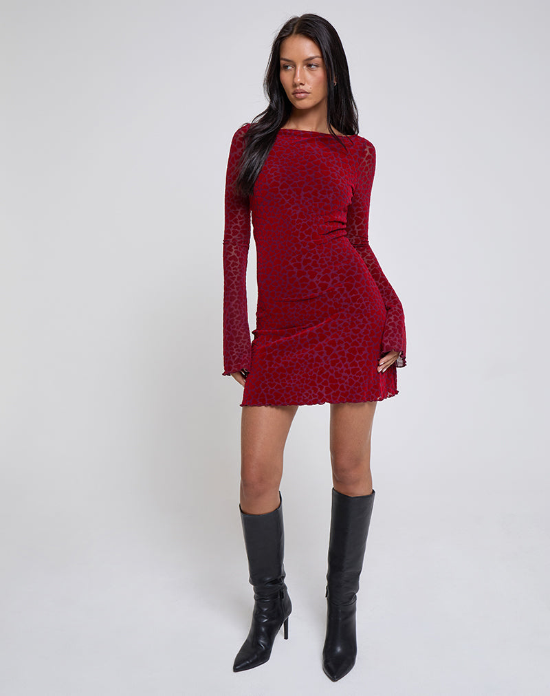 Image of Sevila Langärmeliges Minikleid in Herzflock Maroon