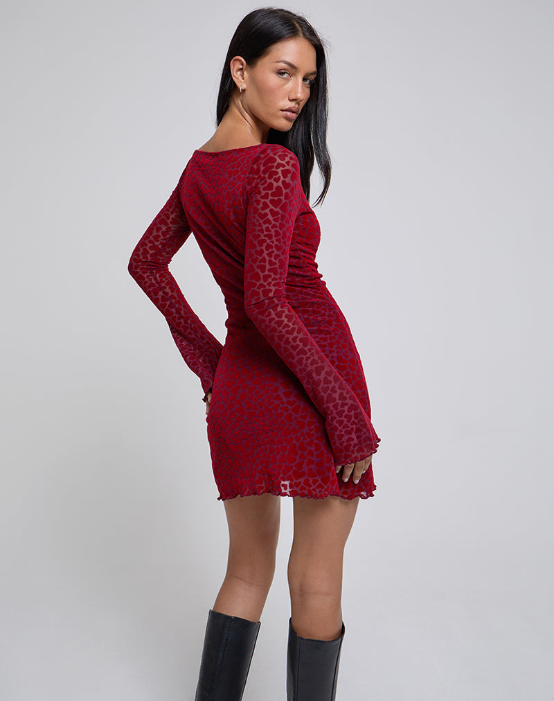 Image of Sevila Langärmeliges Minikleid in Herzflock Maroon