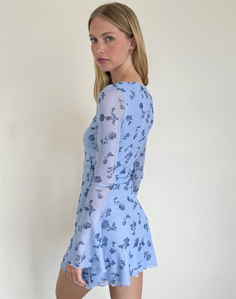 Image of Sevila Langärmeliges Minikleid in Inky Blue Floral Mesh