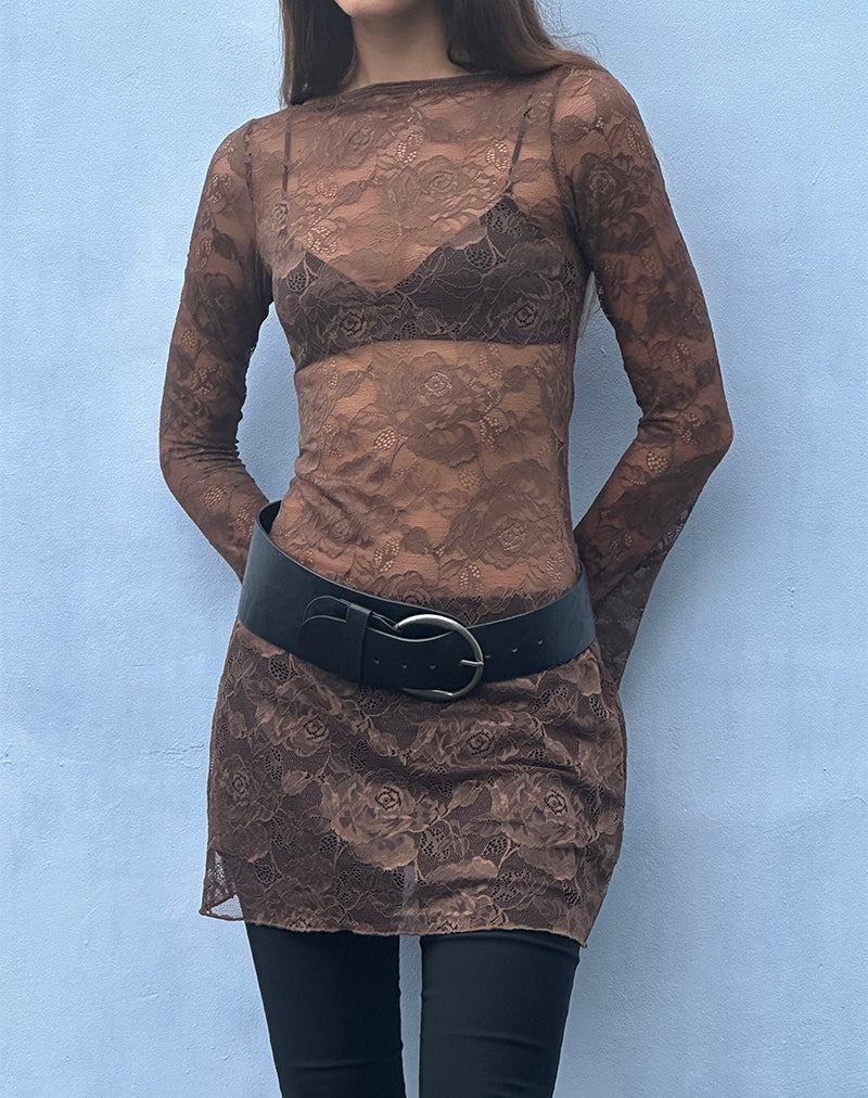 Image of Sevila Langärmeliges Minikleid in Dunkelbraun