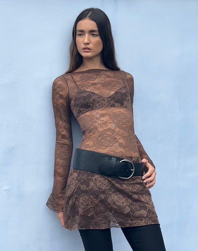 Image of Sevila Langärmeliges Minikleid in Dunkelbraun
