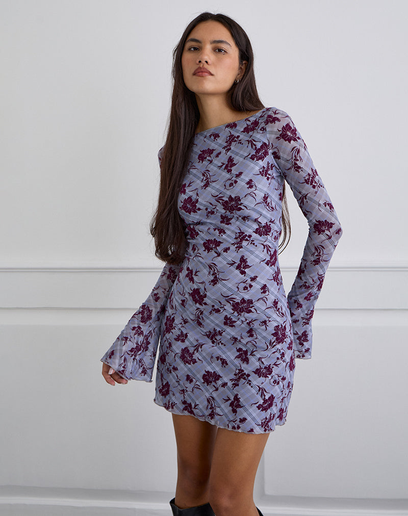 Image of Sevila Langärmeliges Minikleid in Lotusflock kariert Lavendel