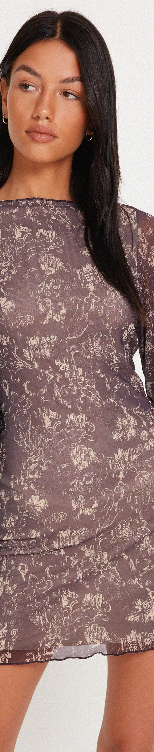 Image of Sevila Langärmeliges Minikleid in Botanical Dunkelbraun