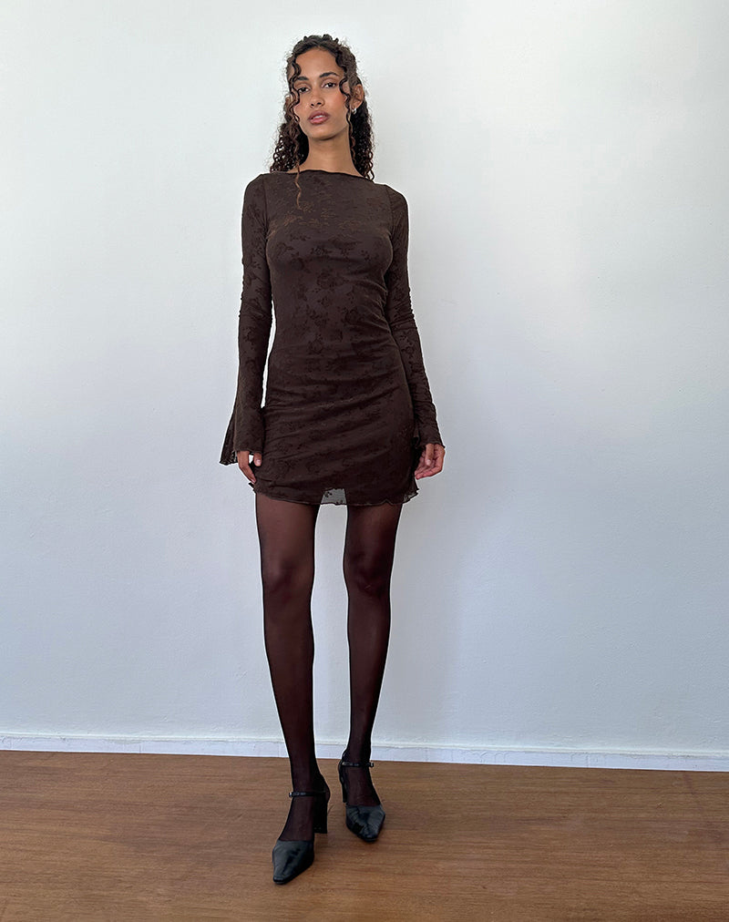 Image of Sevila Langärmeliges Minikleid in Romantic Rose Flock Braun