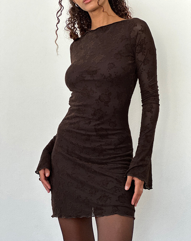 Image of Sevila Langärmeliges Minikleid in Romantic Rose Flock Braun