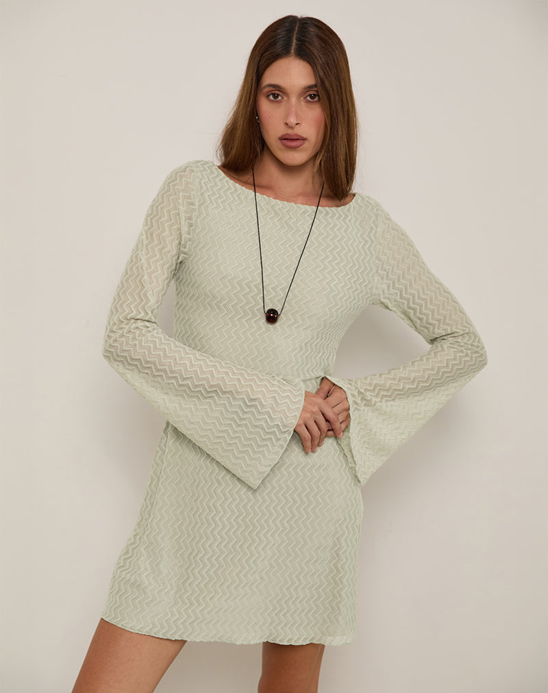 Sevila Langärmeliges Minikleid aus Mesh Sage Mini ZigZag