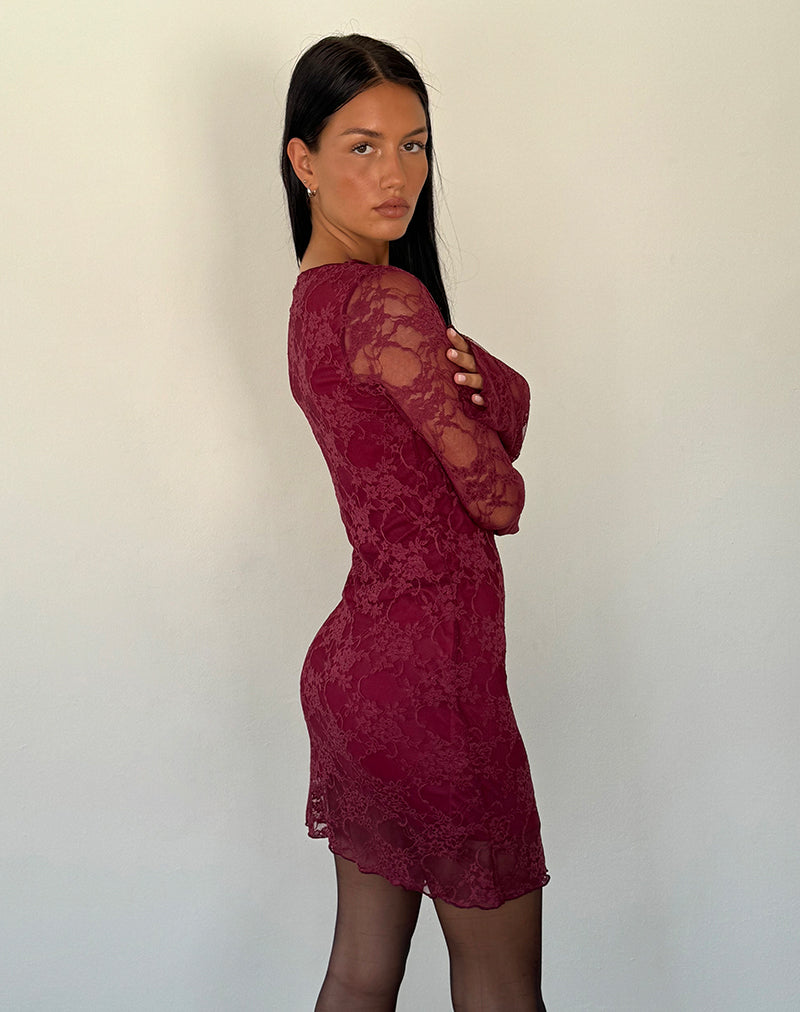 Image of Sevila Langärmeliges Minikleid Spitze Burgund