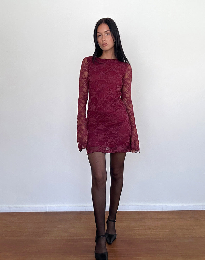 Image of Sevila Langärmeliges Minikleid Spitze Burgund