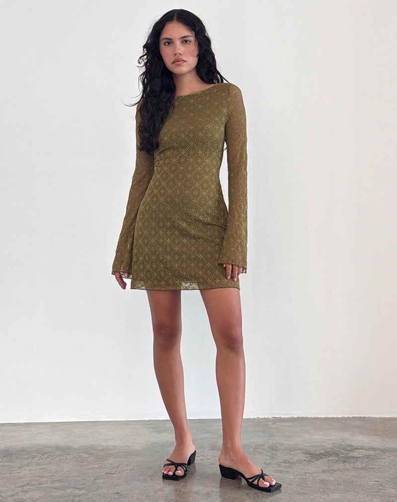 Image of Sevila Langärmeliges Minikleid in strukturiertem Moosgrün