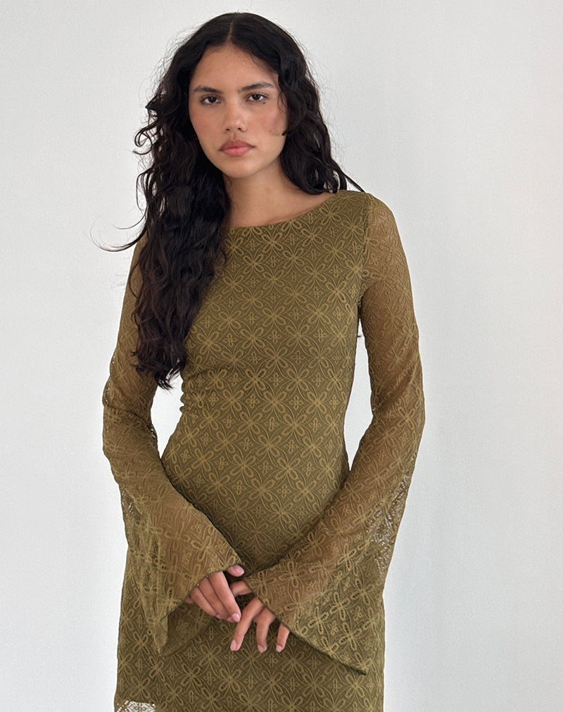 Image of Sevila Langärmeliges Minikleid in strukturiertem Moosgrün