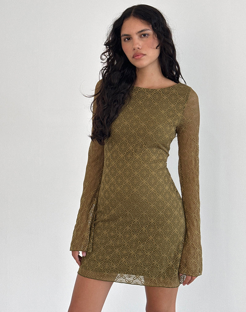 Image of Sevila Langärmeliges Minikleid in strukturiertem Moosgrün