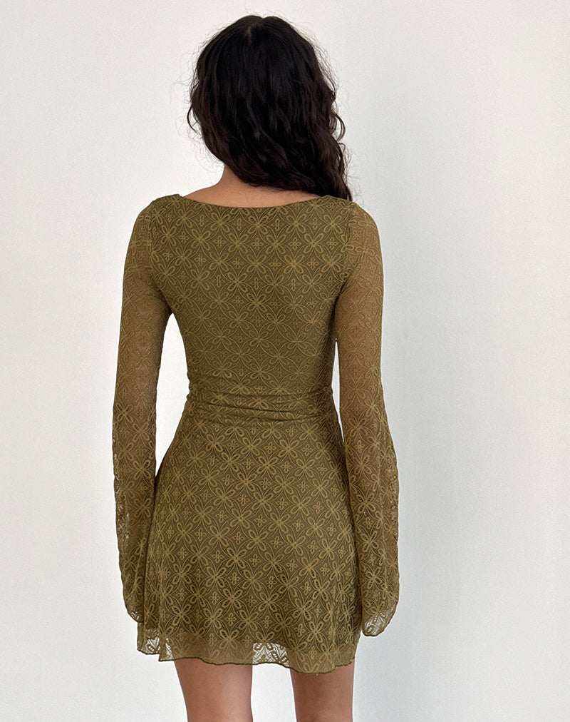 Image of Sevila Langärmeliges Minikleid in strukturiertem Moosgrün