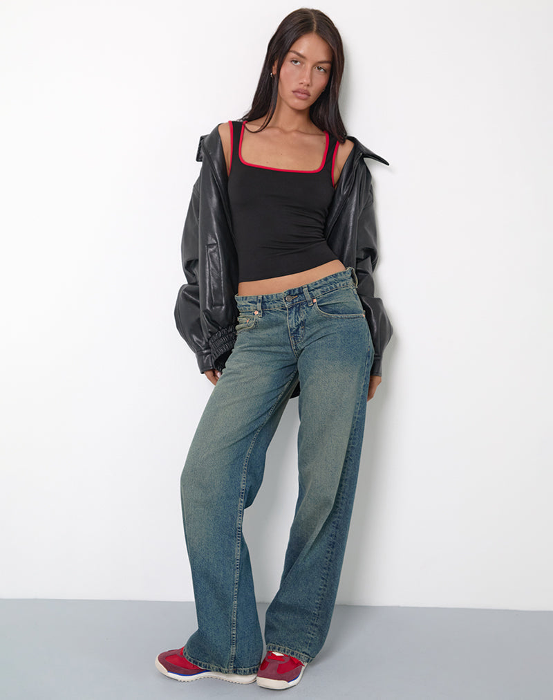 Shajani Top in Schwarz mit roter Bindung