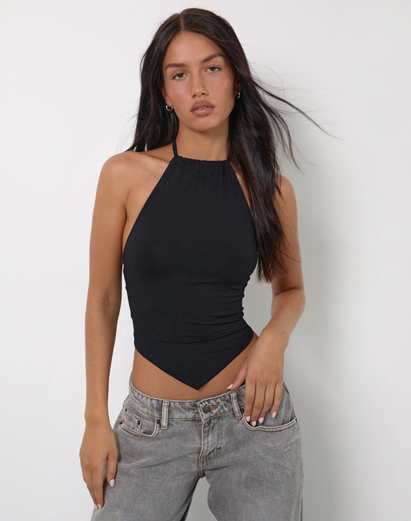 Shalas Neckholder-Top aus Rayon Jersey Schwarz
