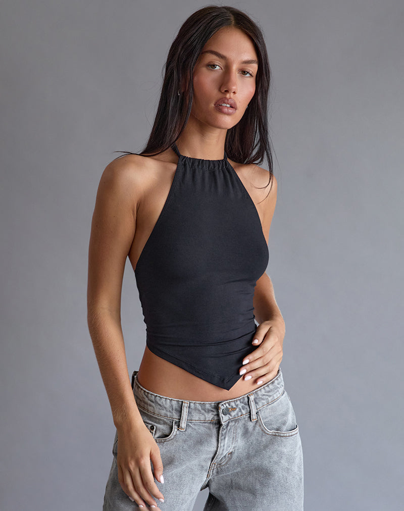 Bild von Shalas Neckholder-Top aus Rayon Jersey Schwarz
