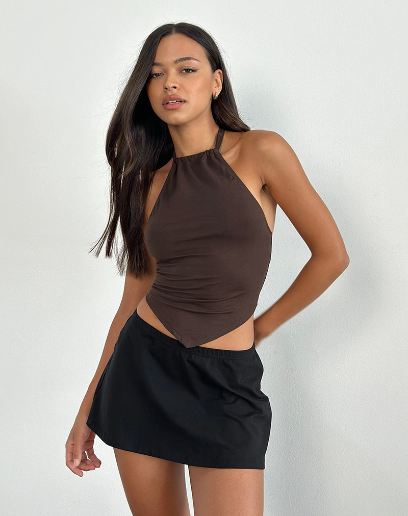 Shalas Neckholder-Top aus Rayon Jersey Bitter Chocolate